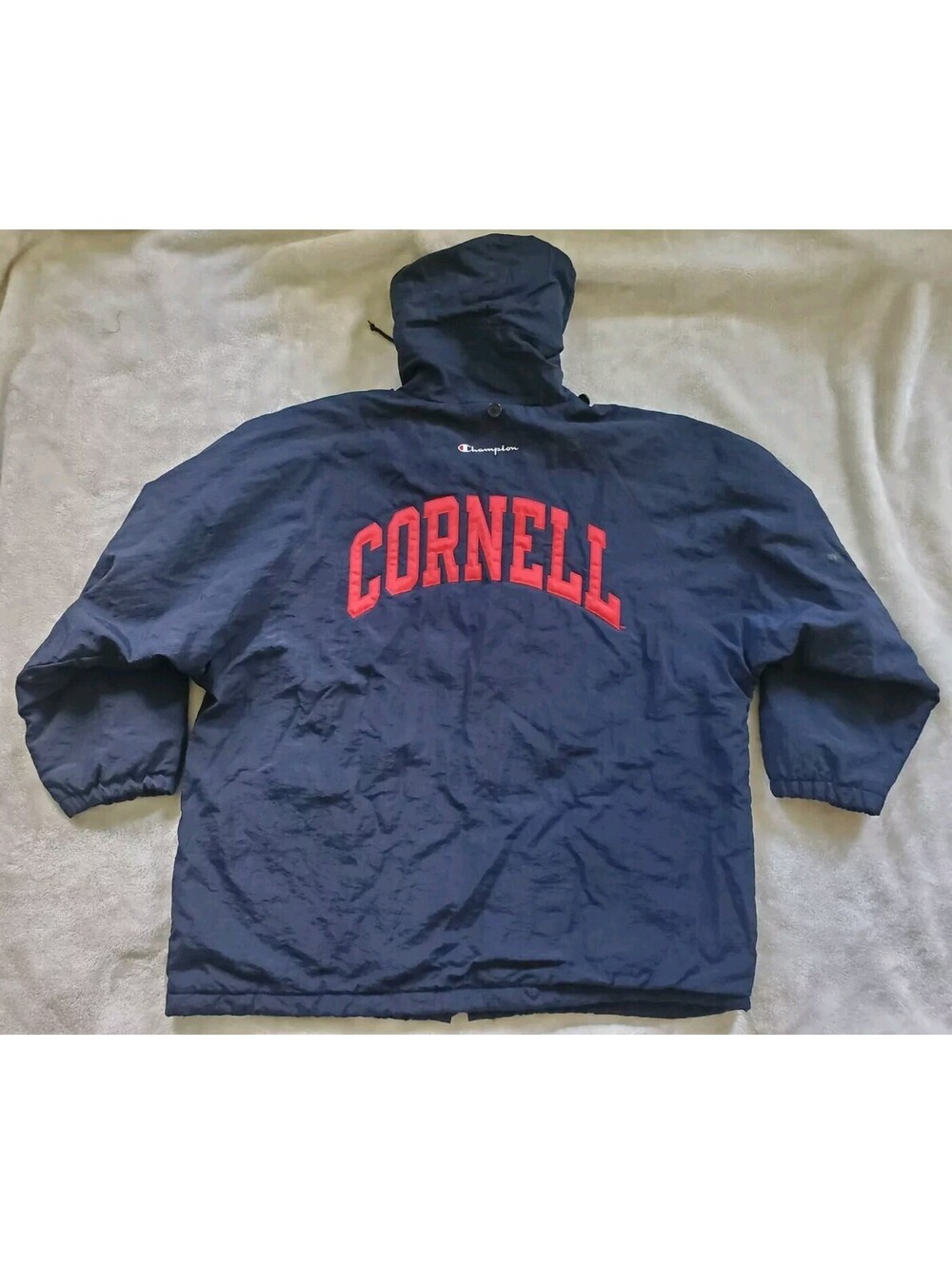 Vtg Cornell University Soft Shell Jacket Quilted Large Spellout Blue Coat